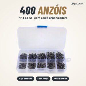 Kit 400 anzóis de pesca nº 3 ao 12 com caixa organizadora Lenda Fishing Co.